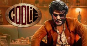 Everything about the Most Hyped Rajinikanth Upcoming Movie Coolie High-energy Indian movie poster featuring a charismatic actor in stylish attire and sunglasses, set in a lively, cluttered room with stacks of papers and bottles, emphasizing popular Bollywood entertainment.
