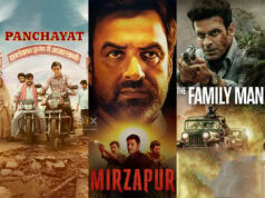 Top 7 Amazon Prime’s Most Popular Web Series You Must Watch Vibrant promotional poster featuring Bollywood films, intense characters, action scenes with guns and vehicles, highlighting popular Indian movies for film industry analysis.