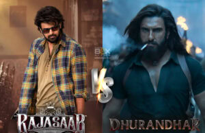 Prabhas’ The Raja Saab Vs Ranveer Singh’s Dhurandhar | Who Is Winning The Box Office? Stylish Man In Plaid Shirt And Sunglasses On The Left, With Rajinikanth Film &Quot;The Raj Prasad&Quot; Logo, Against A Blurred Urban Background.