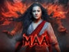 Maa Day Wise Detailed Box Office Collection | India and Overseas Vibrant promotional poster for the Indian film "Maa," featuring a fierce woman in traditional attire with fiery effects and lightning, highlighting movie action, drama, and cultural themes.