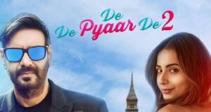 Everything About Ajay Devgn’s De De Pyaar De 2 Film 2025 Stylish man wearing sunglasses and a black jacket standing next to a smiling woman with long hair, with Big Ben in the background, promoting the Bollywood film "De Pyaar De 2.".