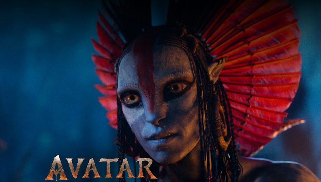 1. A stunning close-up of Neytiri from Avatar: Fire and Water, showcasing intricate face paint, traditional tribal jewelry, and a vibrant red feathered headdress.