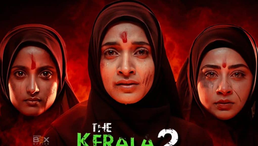 Main characters from The Kerala Story movie with intense expressions, highlighting the film's emotional and dramatic themes.