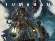 Tumbbad 2018 Review – A Cult Classic That Stands The Test Of Time An Atmospheric Poster Of The Indian Horror-Fantasy Film Tumbbad, Showcasing The Main Characters With A Dark, Eerie Background And A Large Moon, Emphasizing The Film'S Mysterious And Cult Classic Appea.